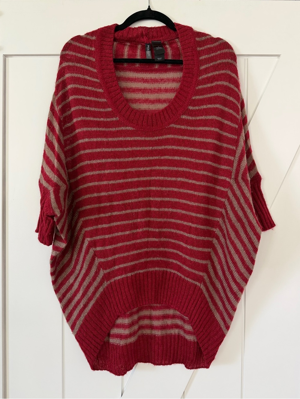 BISOU BISOU Burgundy and Grey Striped Oversized Sweater